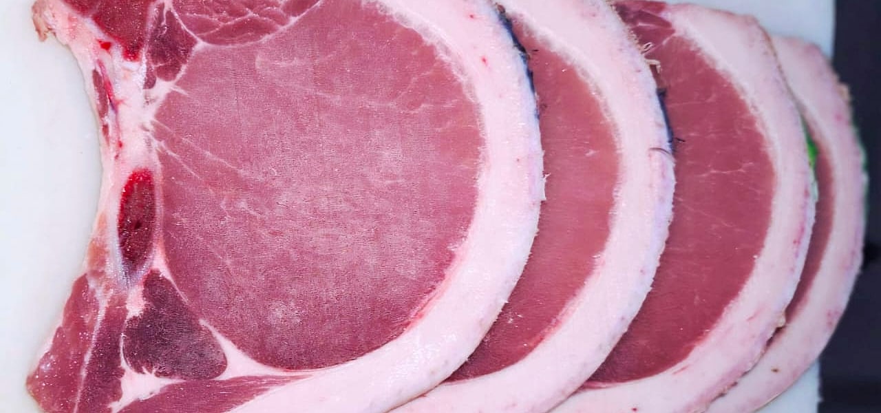 Freshly cut loin chops at the Prime Pork abattoir
